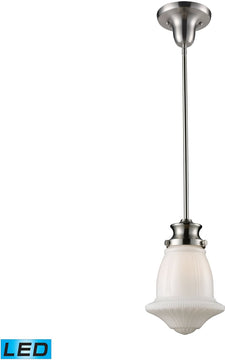 8"W Schoolhouse Pendants 1-Light LED Pendant Satin Nickel/White Glass