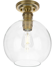 Hansford  1-Light Clear Glass Farmhouse Flush Mount Light Vintage Brass