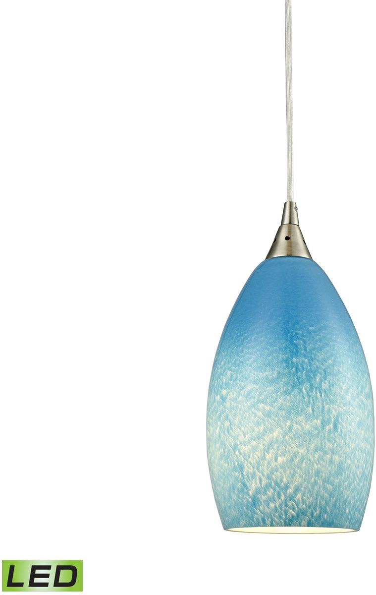 5"W Earth 1-Light LED Pendant Satin Nickel/Sky Blue Glass