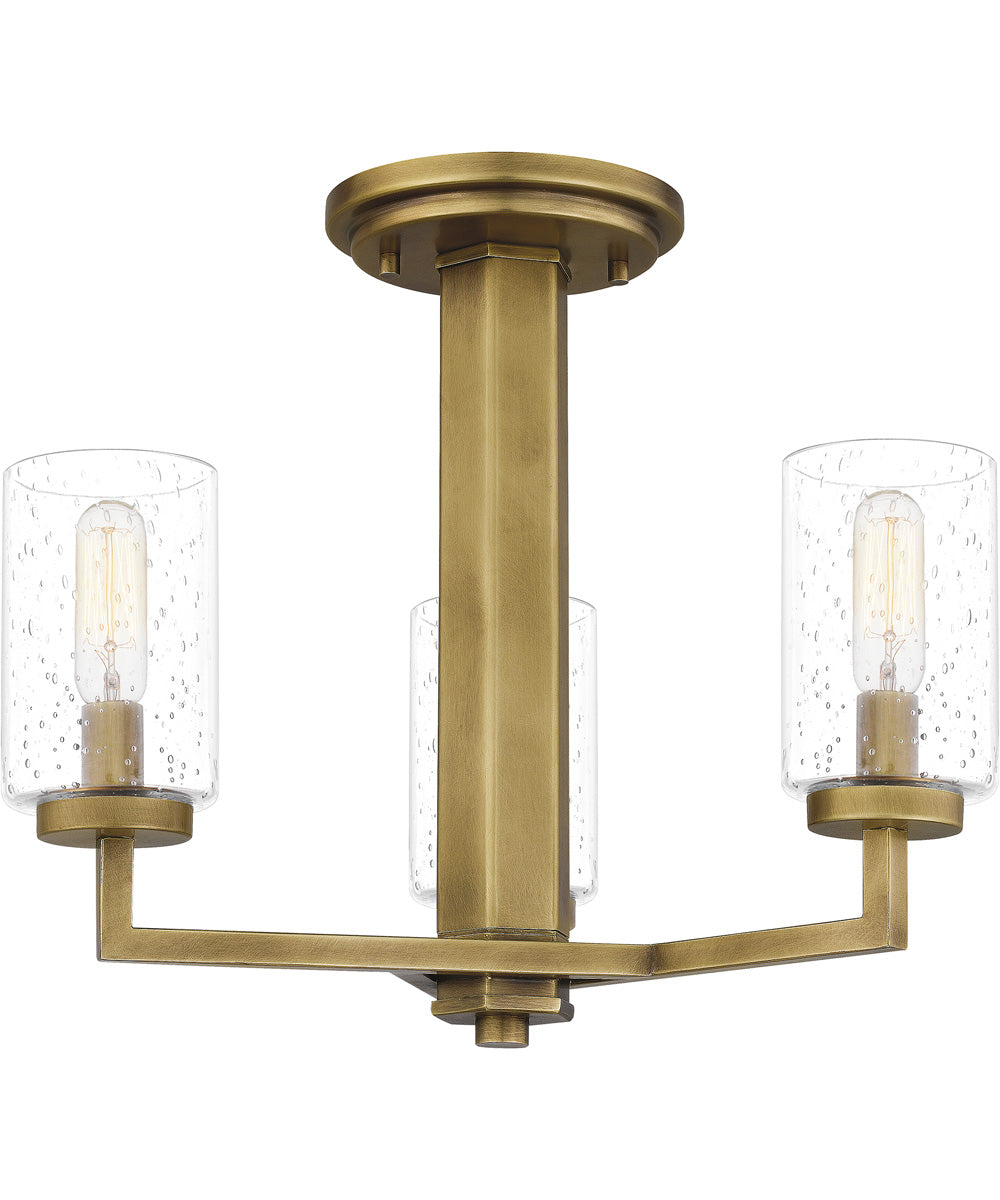 Sunburst 3-light Semi Flush Mount Weathered Brass