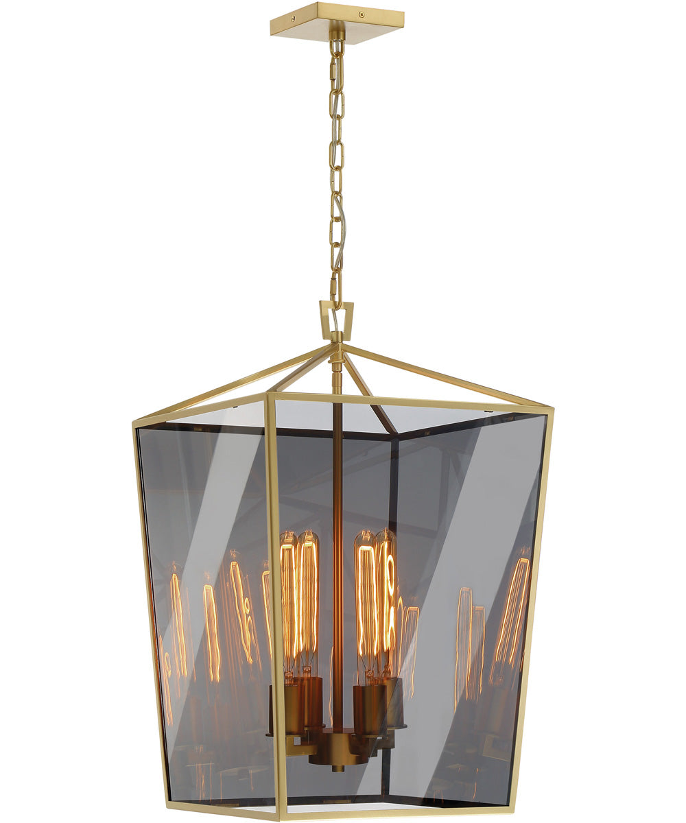 Klassen 4-Light Pendant Aged Brass/Smoke Mirror Glass Shade