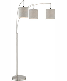 Norlan 3-Light 3-Light Arch Lamp Brushed Nickel/Grey Fabric Shade