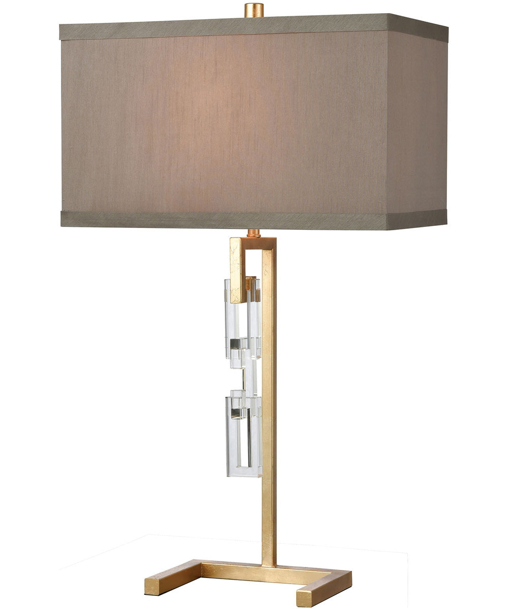 Auberge Table Lamp Gold Leaf/Clear Crystal/a Grey Faux Silk Shade