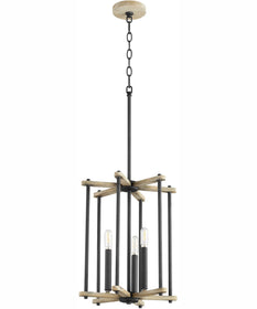 Silva 3-light Entry Foyer Hall Chandelier Textured Black w/ Weathered Oak Finish