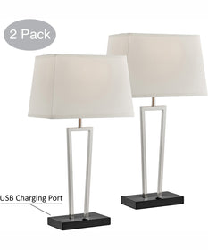 Sonnagh 2-Light 2 Pack-Table Lamp Brushed Nickel/Black/Fabric Shade With Usb