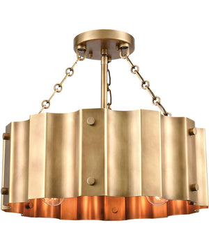 Clausten 3-Light Semi Flush Natural Brass/Natural Brass Metal Shade