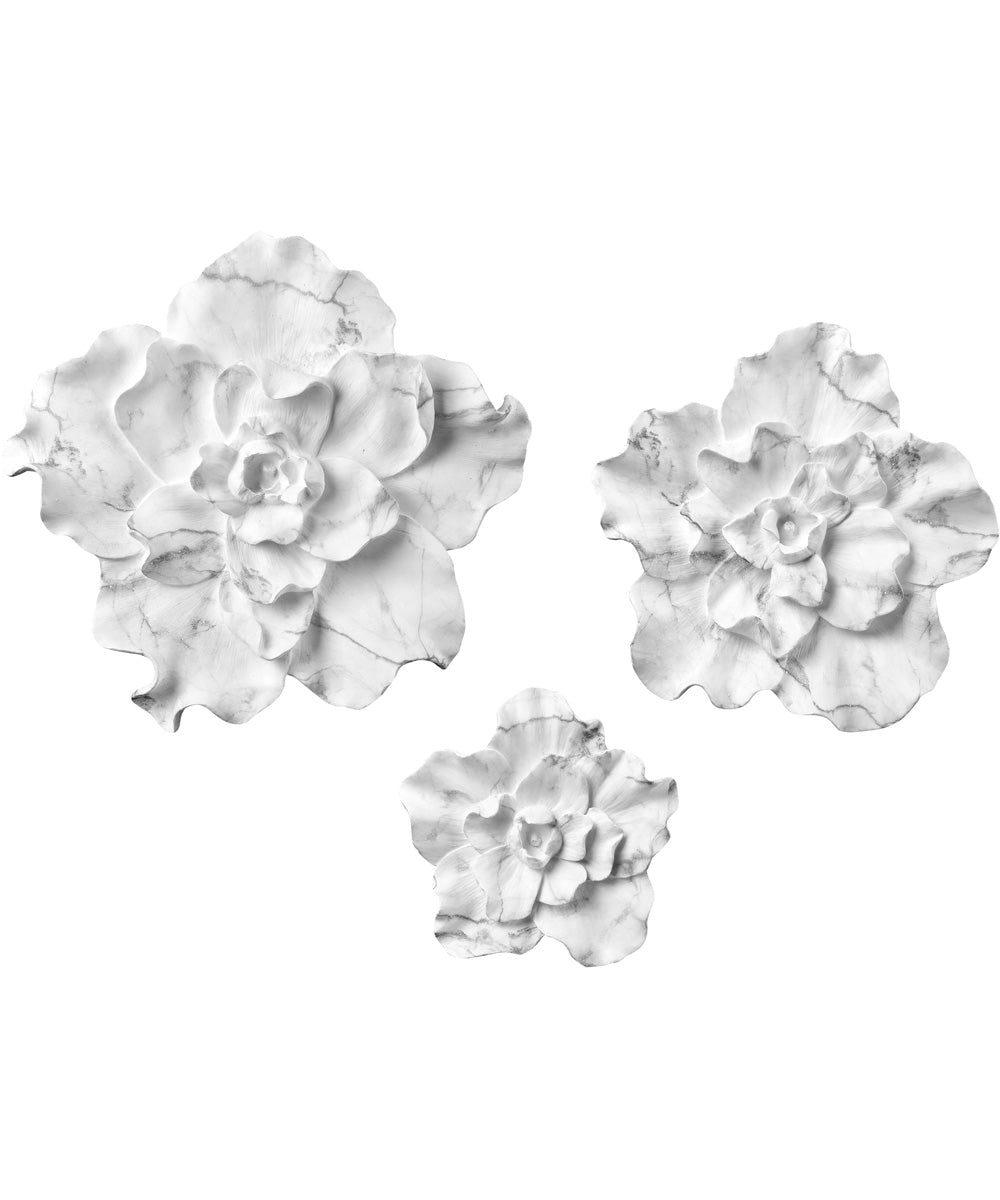 Blume Dimensional Wall Art - Set of 3 White Marble