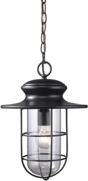 11"W Portside 1-Light Outdoor Pendant Matte Black with Transparent Glass