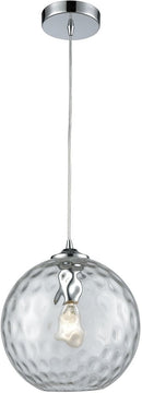 10"W Watersphere 1-Light Pendant Polished Chrome/Clear Hammered Glass