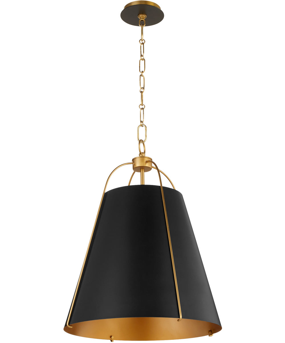 3-light Pendant Matte Black w/ Aged Brass