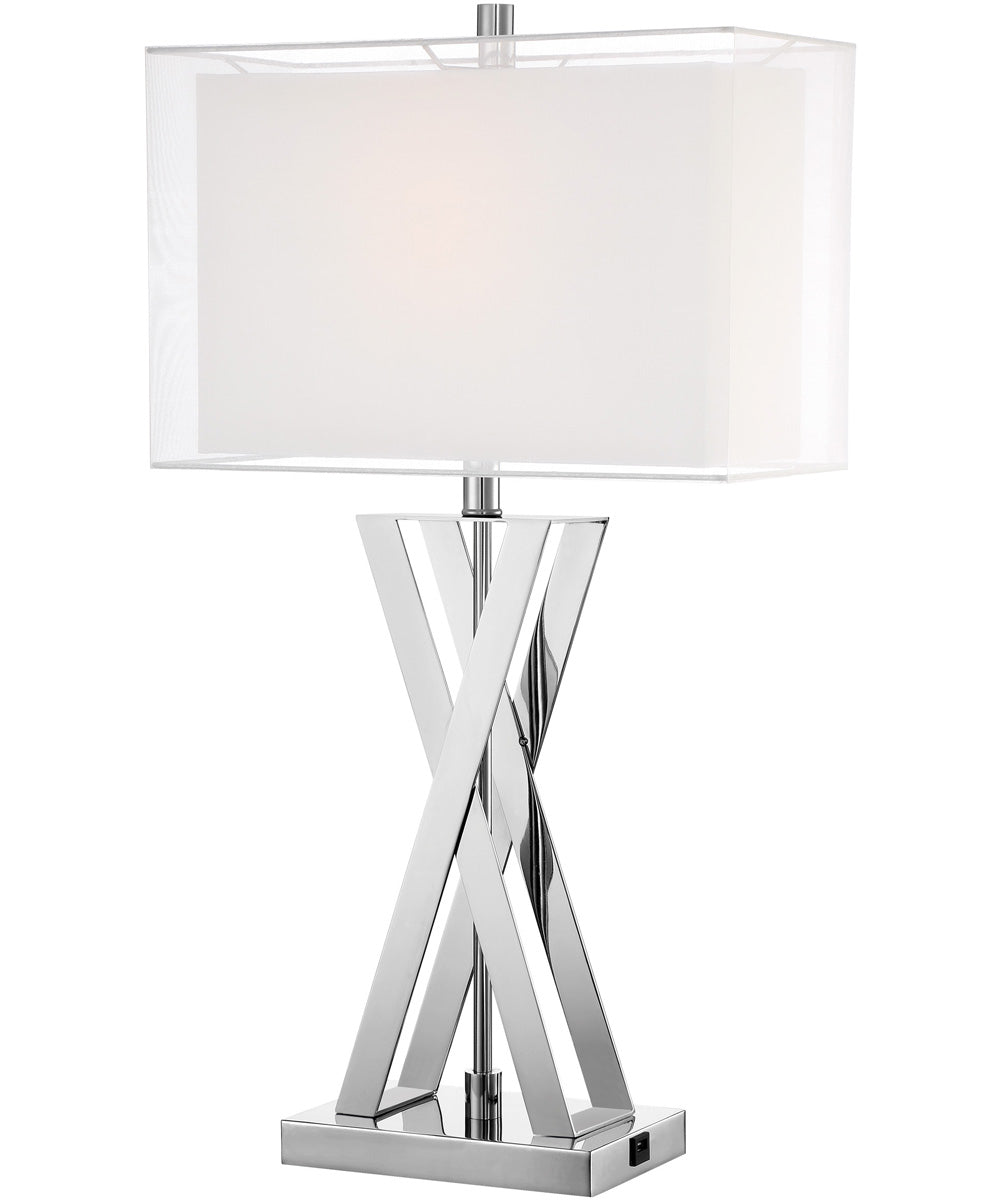 Baina 1-Light Table Lamp Chrome/Double Fabric Shade W/Usb