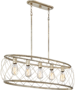 Dury 5-light Island Light Century Silver Leaf