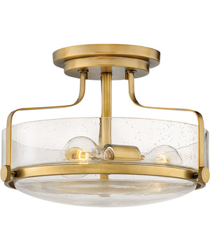 Harper 3-Light Medium Semi-Flush Mount in Heritage Brass with Clear Seedy glass