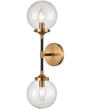 Boudreaux 2-Light Sconce Matte Black/Antique Gold/Clear Glass