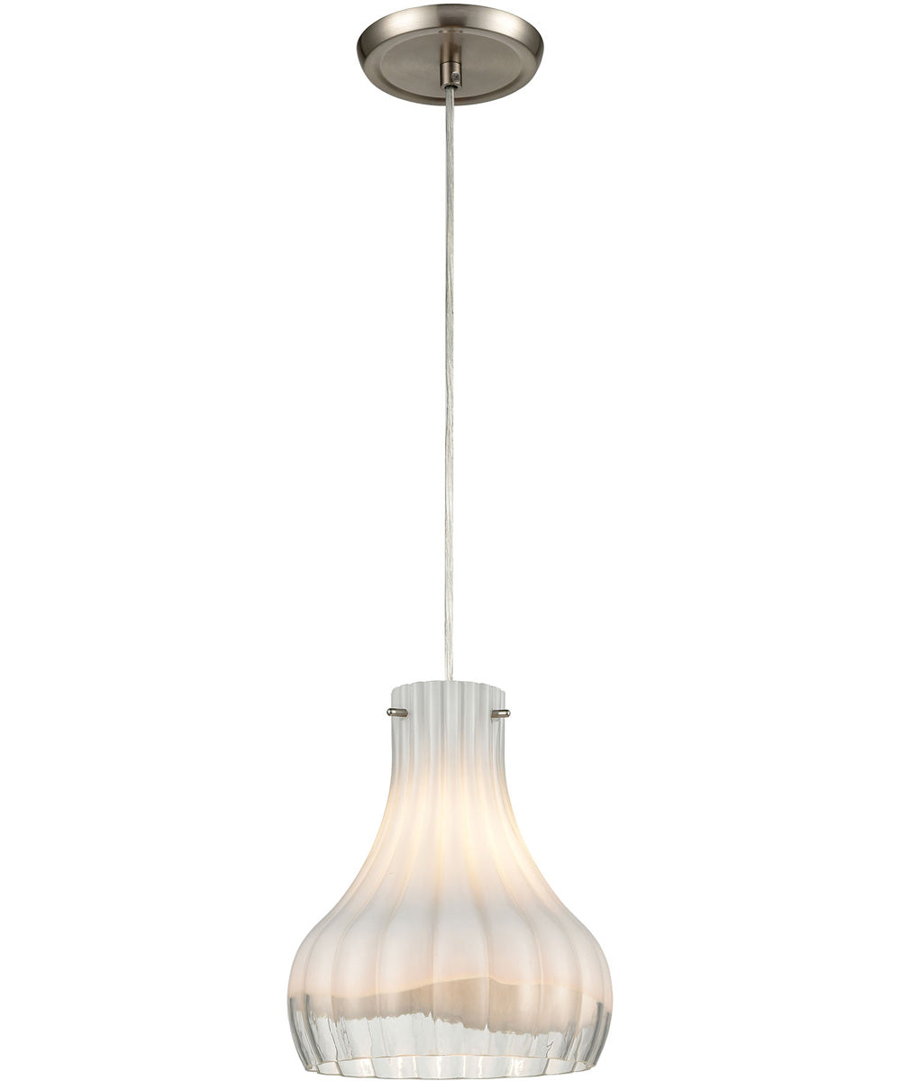 Coastal Scallop 1-Light Mini Pendant Satin Nickel/Opal White/Clear Glass