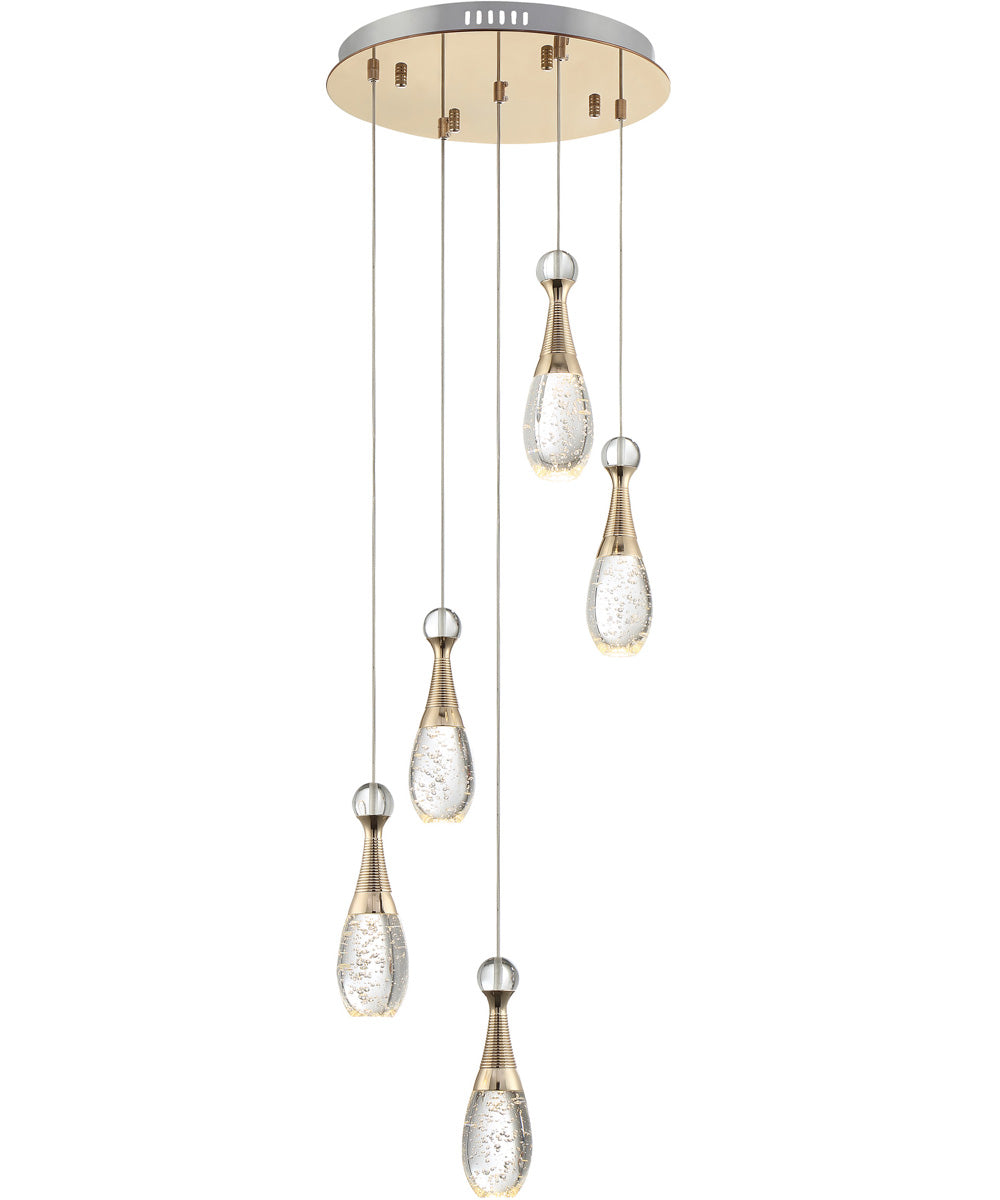 Glain 5-Light Led 5-Light Pendant Champagne Gold/Clear Glass