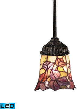 6"W Mix-N-Match 1-Light LED Pendant Tiffany Bronze/Multicolor Glass