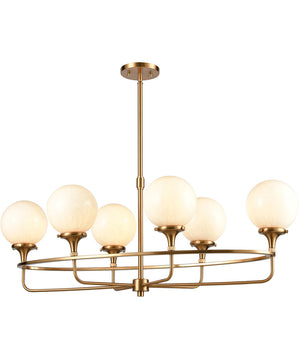 Beverly Hills 6-Light Island-Light Satin Brass/White Feathered Glass