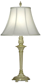 33"H 1-Light 3-Way Table Lamp Satin Brass White Antique